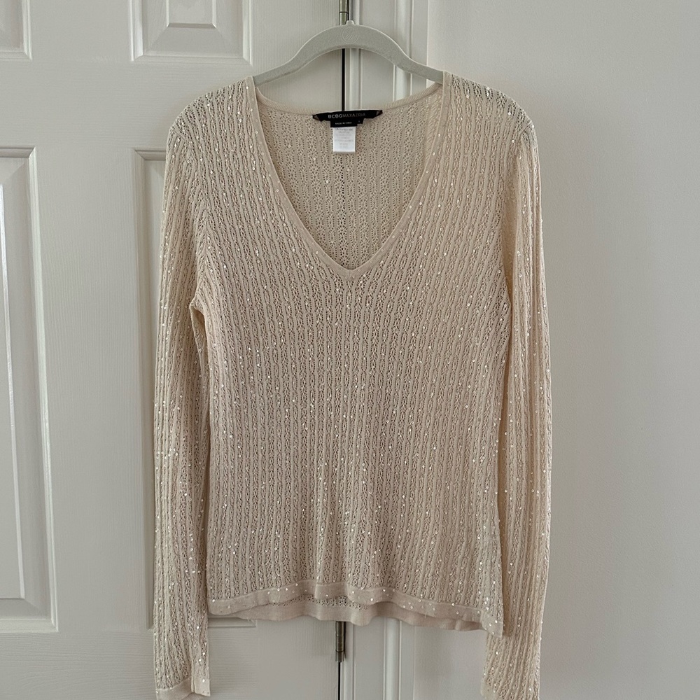 BCBG MaxAzria Silk Sequin Sweater